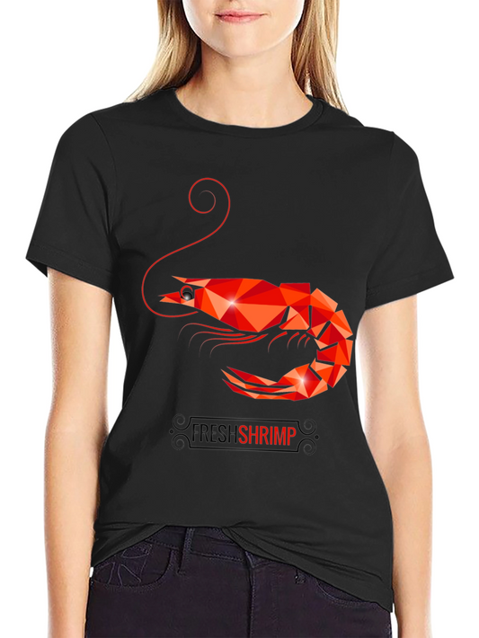 Geometric Shrimp Graphic T-Shirt - Quirky Seafood Design