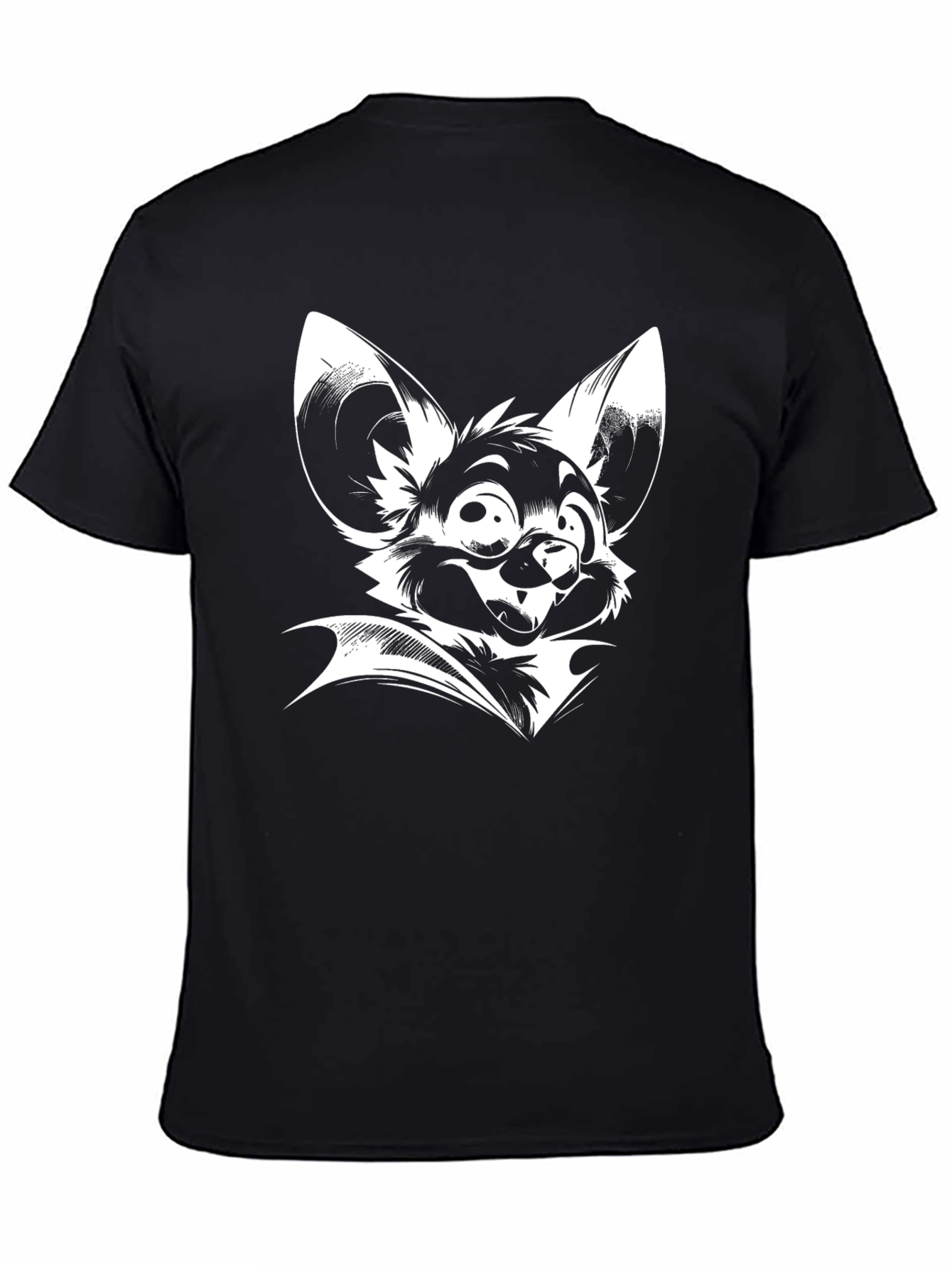 Black T-Shirt with White Bat Cartoon Print