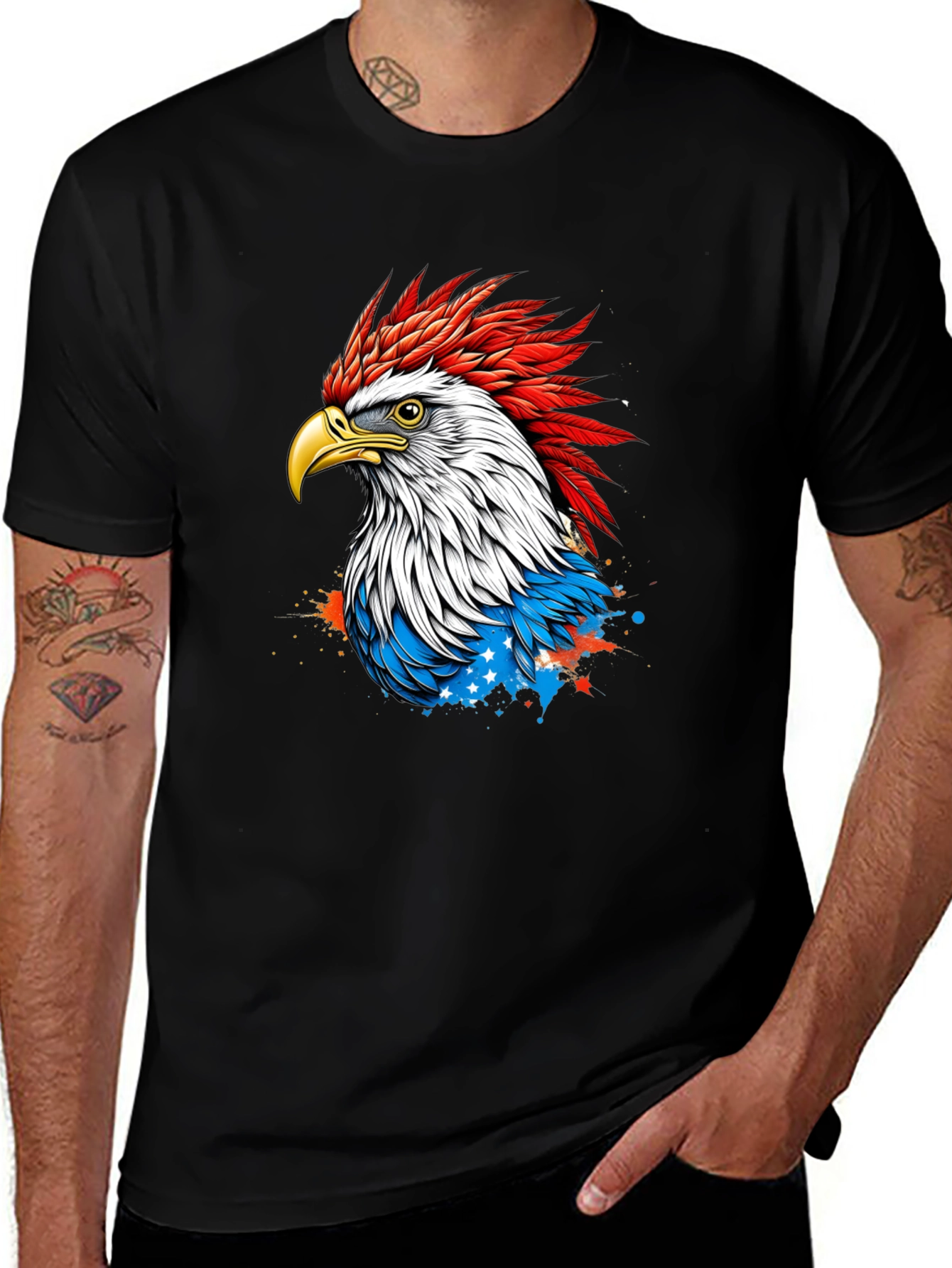 Patriotic Eagle Graphic Tee - Mens Black T-Shirt