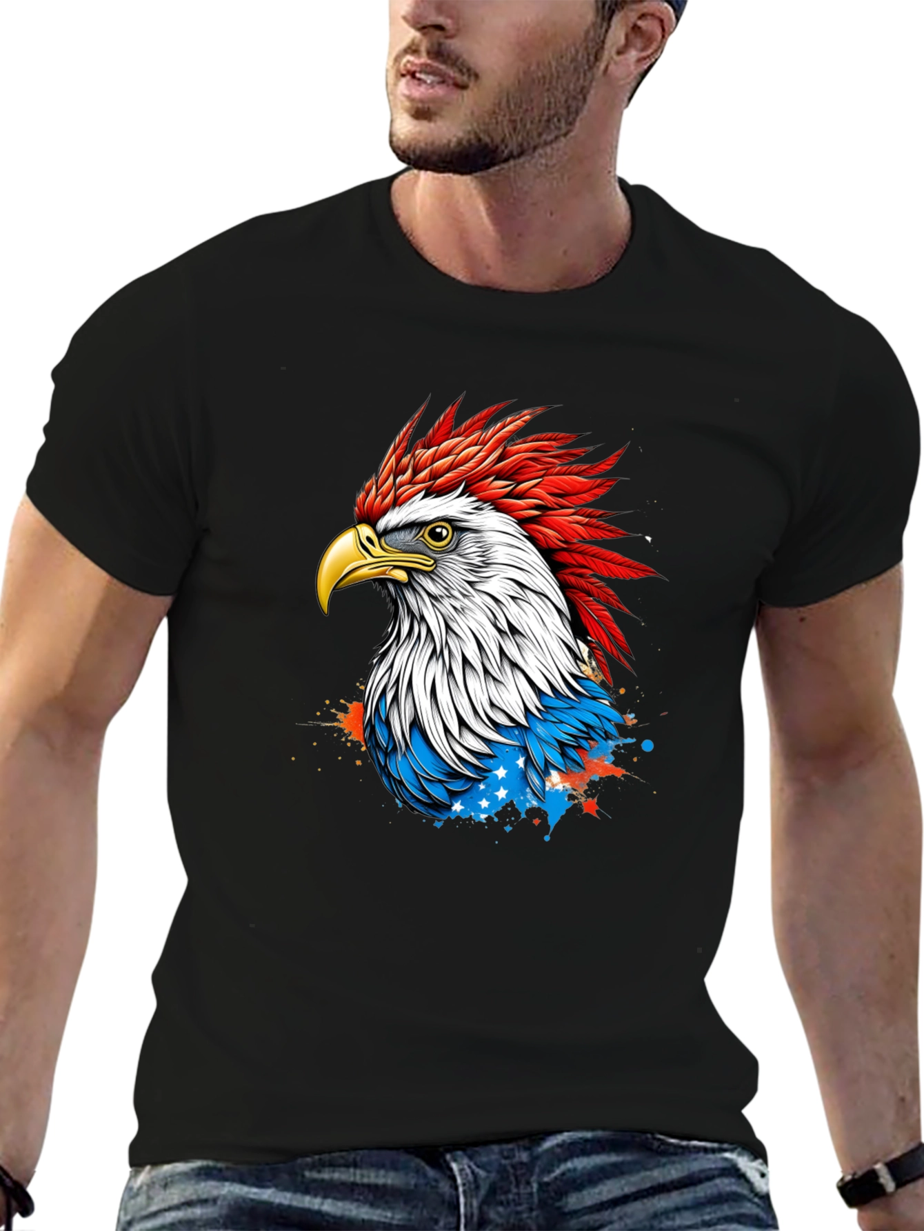 Patriotic Eagle Graphic Tee - Mens Black T-Shirt