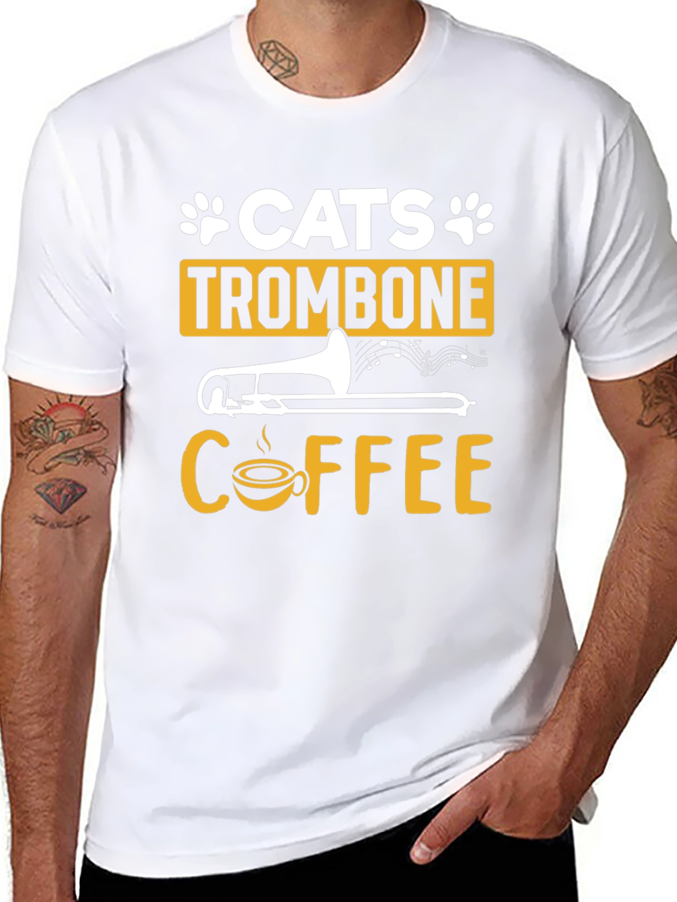 Cats Trombone Coffee Graphic T-Shirt