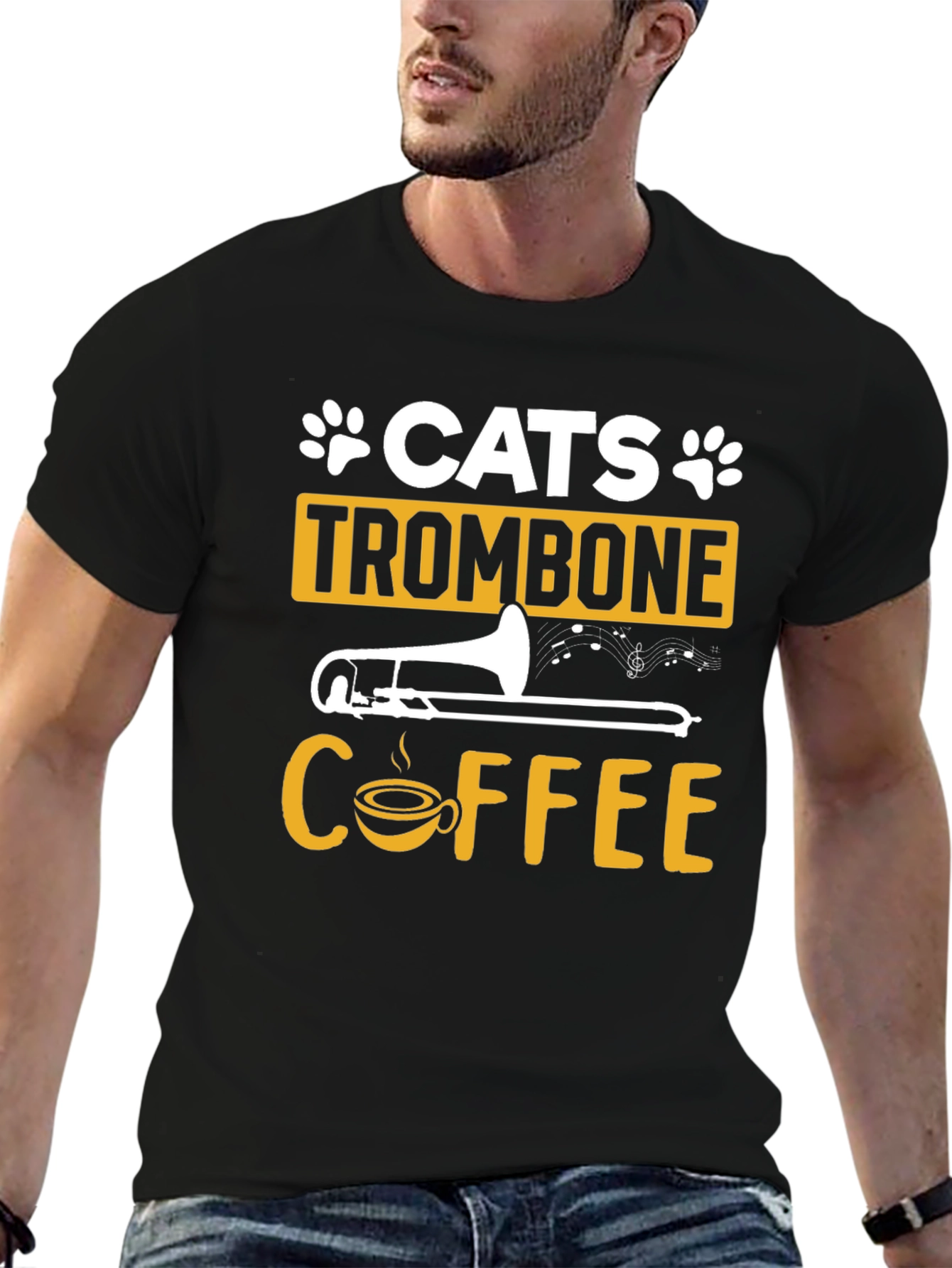 Cats Trombone Coffee Graphic T-Shirt