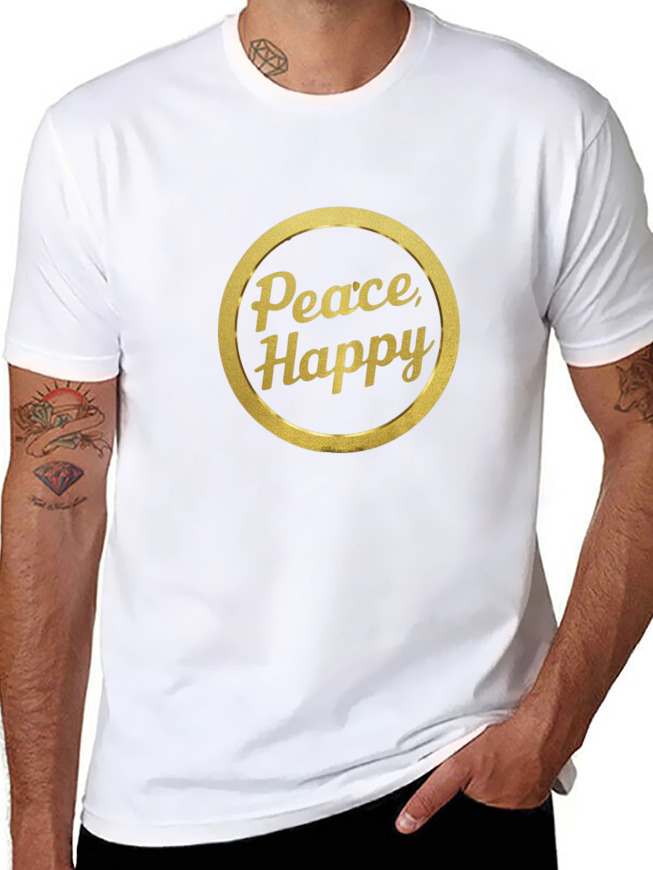 Peace and Happy T-Shirt - Gold Print