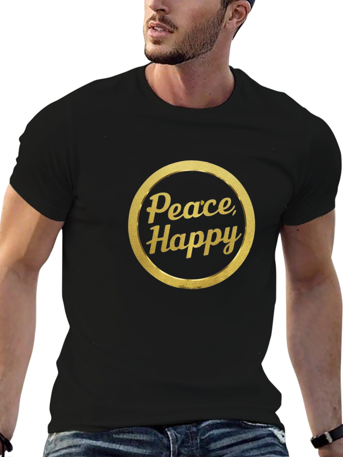 Peace and Happy T-Shirt - Gold Print