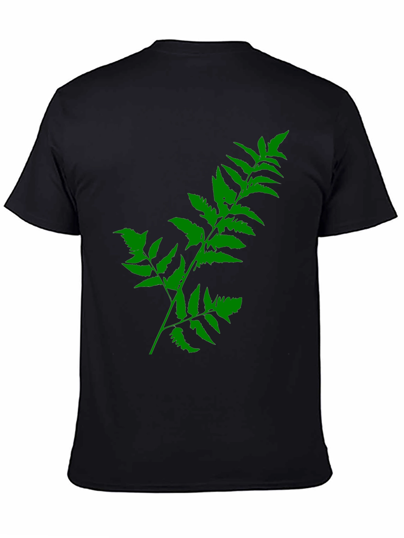 Green Fern Print Black T-Shirt