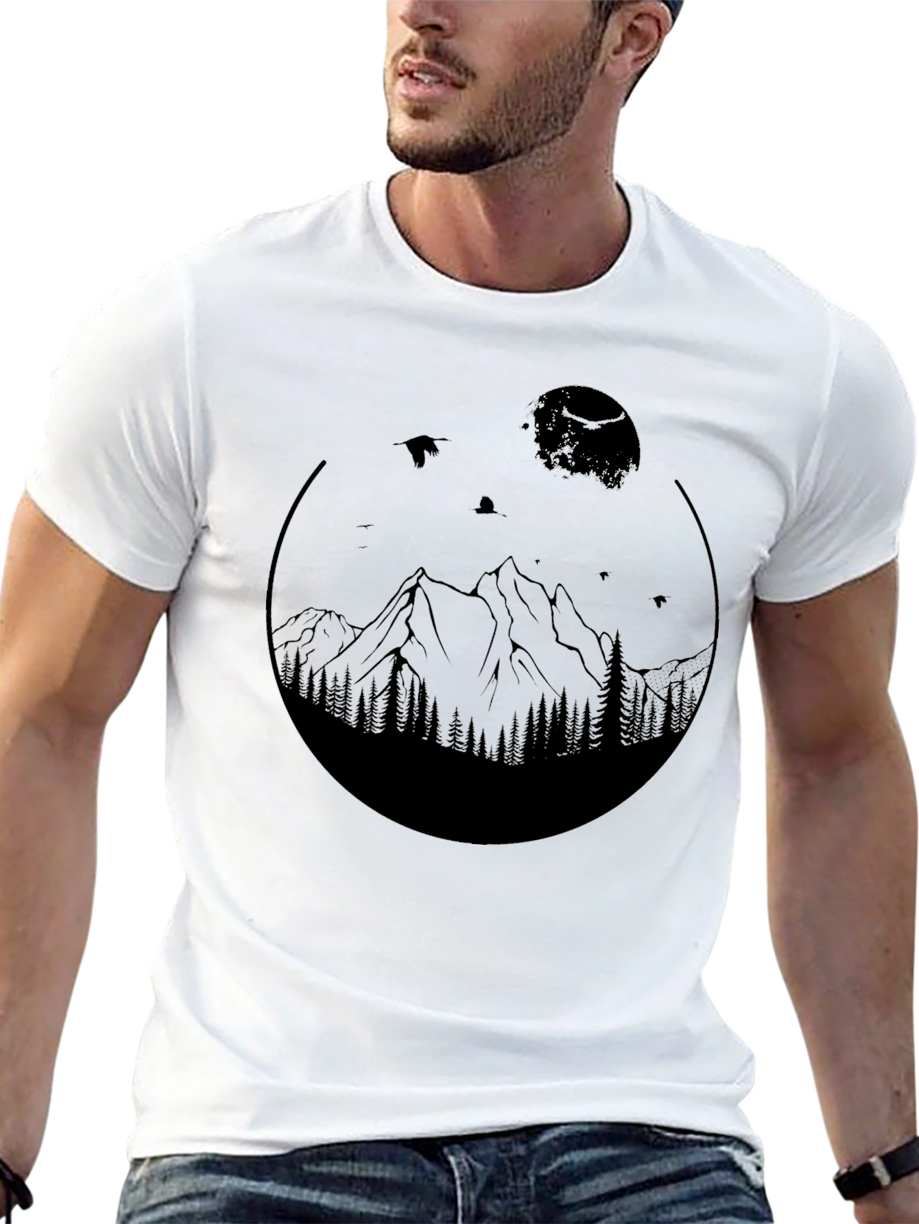 Mountain & Moon Graphic Tee - Nature Inspired Design