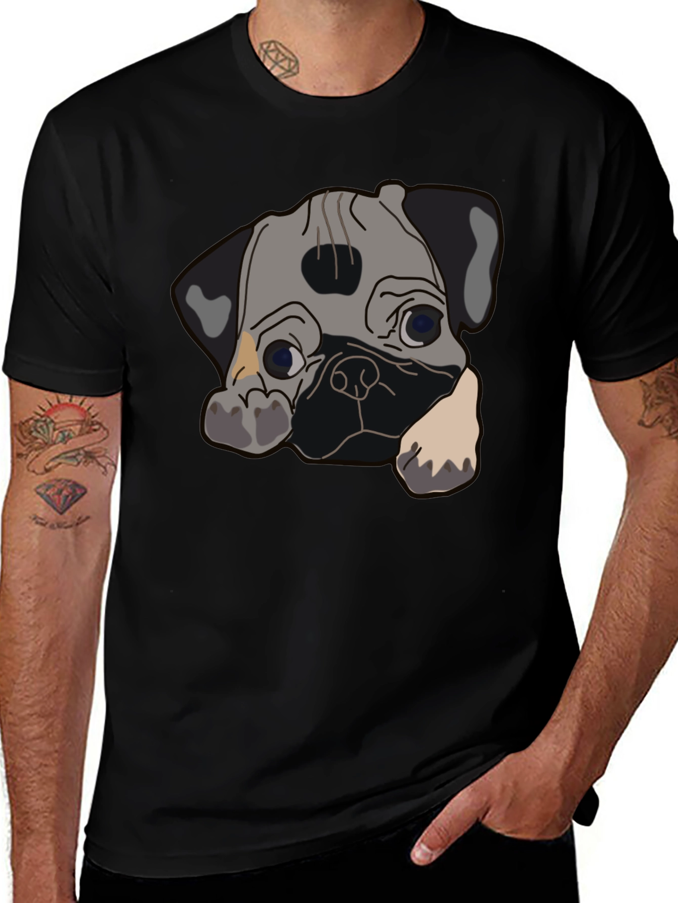 Pug Graphic Print Black T-Shirt
