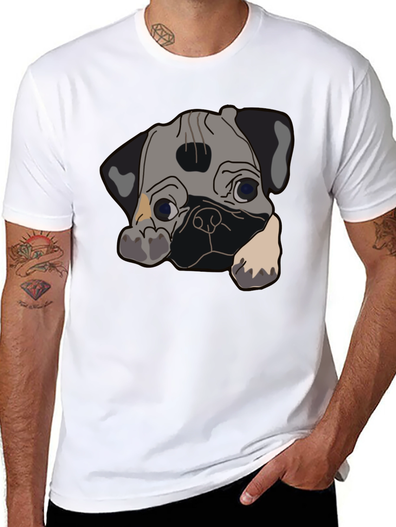 Pug Graphic Print Black T-Shirt