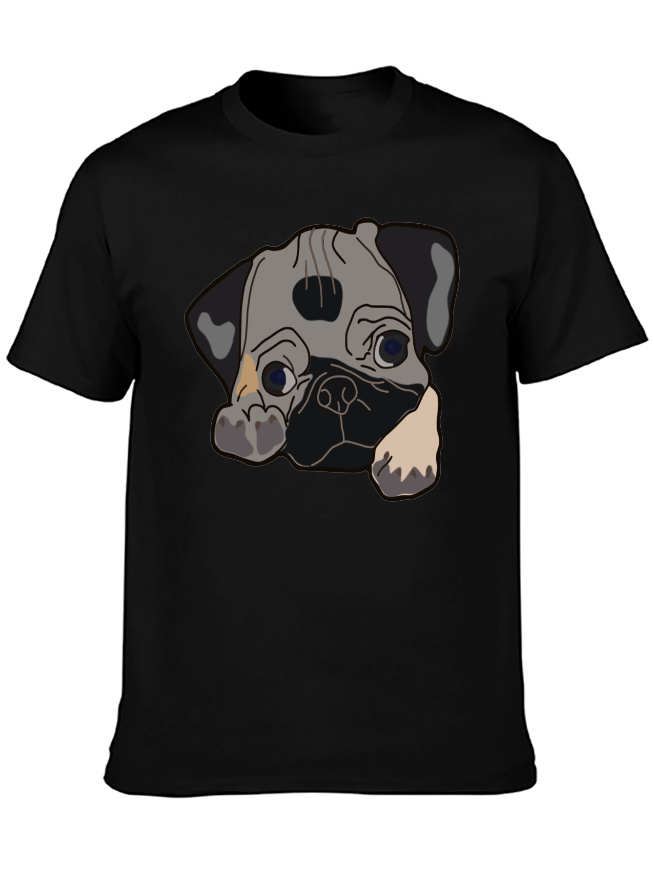 Pug Graphic Print Black T-Shirt