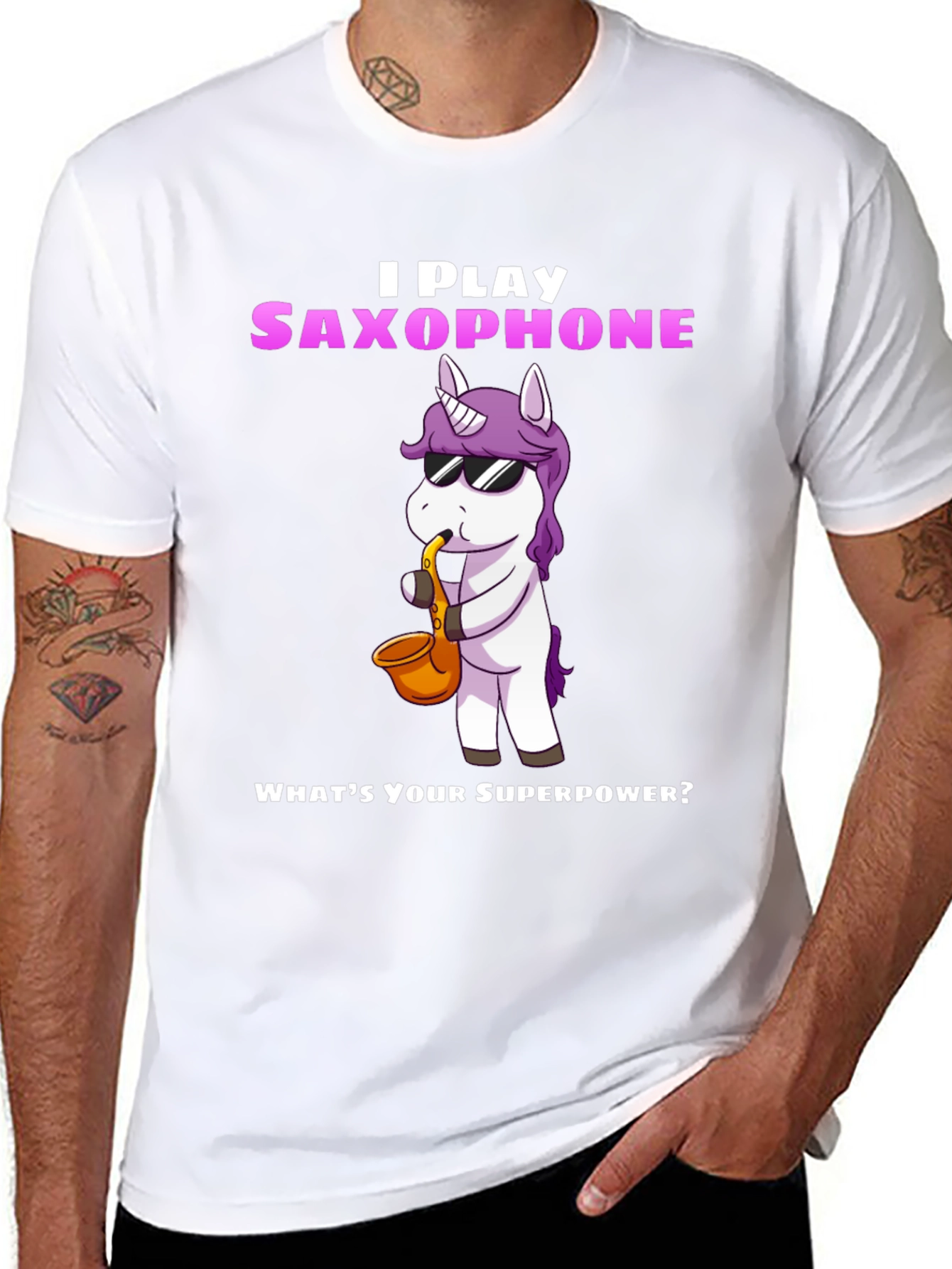 Saxophone Playing Unicorn Graphic Tee