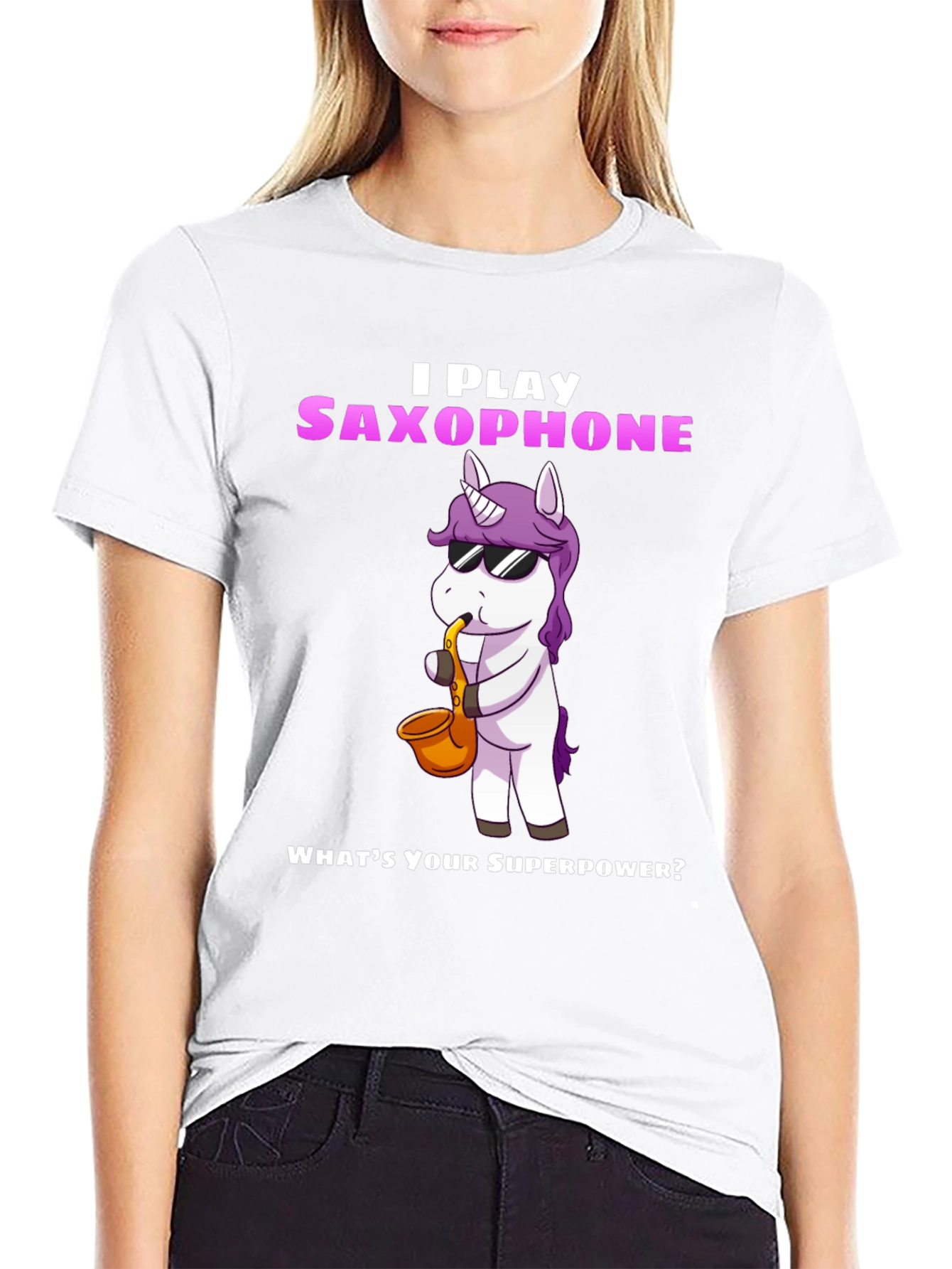 Saxophone Playing Unicorn Graphic Tee