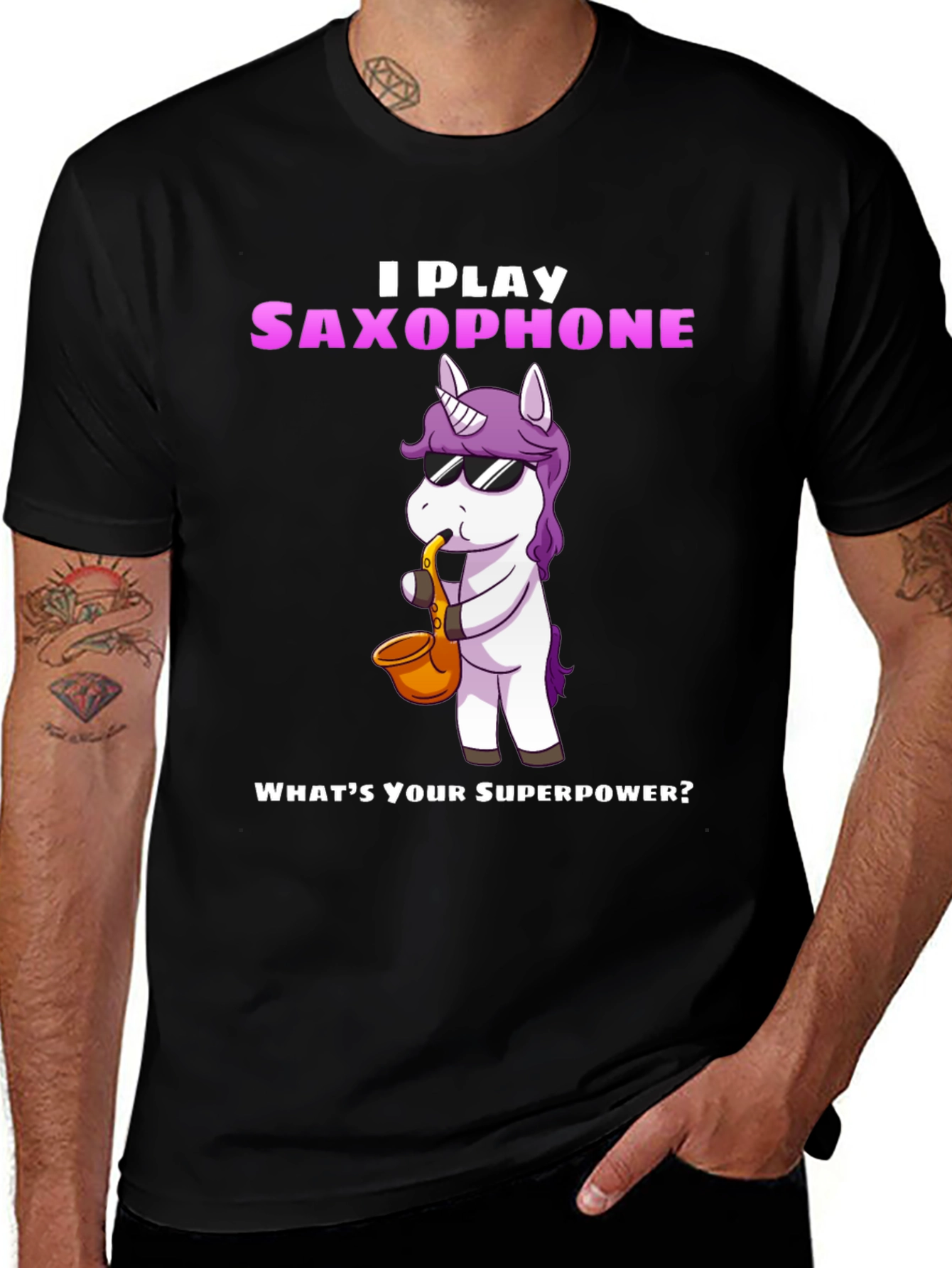 Saxophone Playing Unicorn Graphic Tee