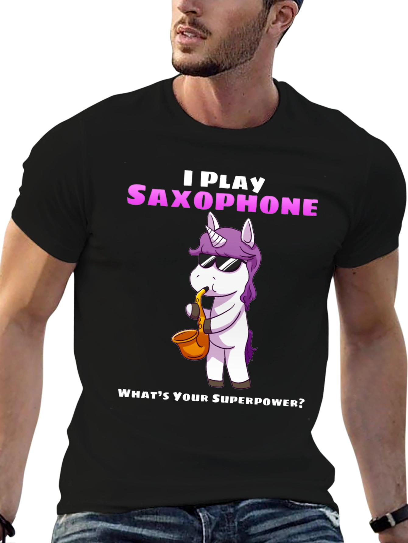 Saxophone Playing Unicorn Graphic Tee