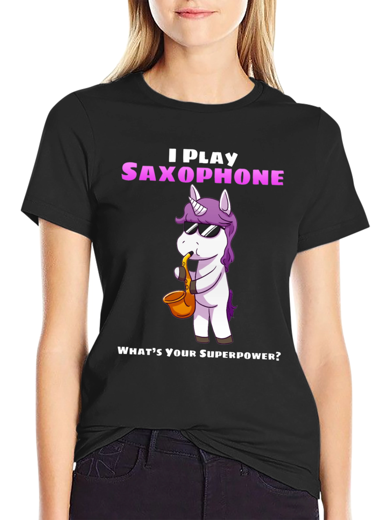 Saxophone Playing Unicorn Graphic Tee