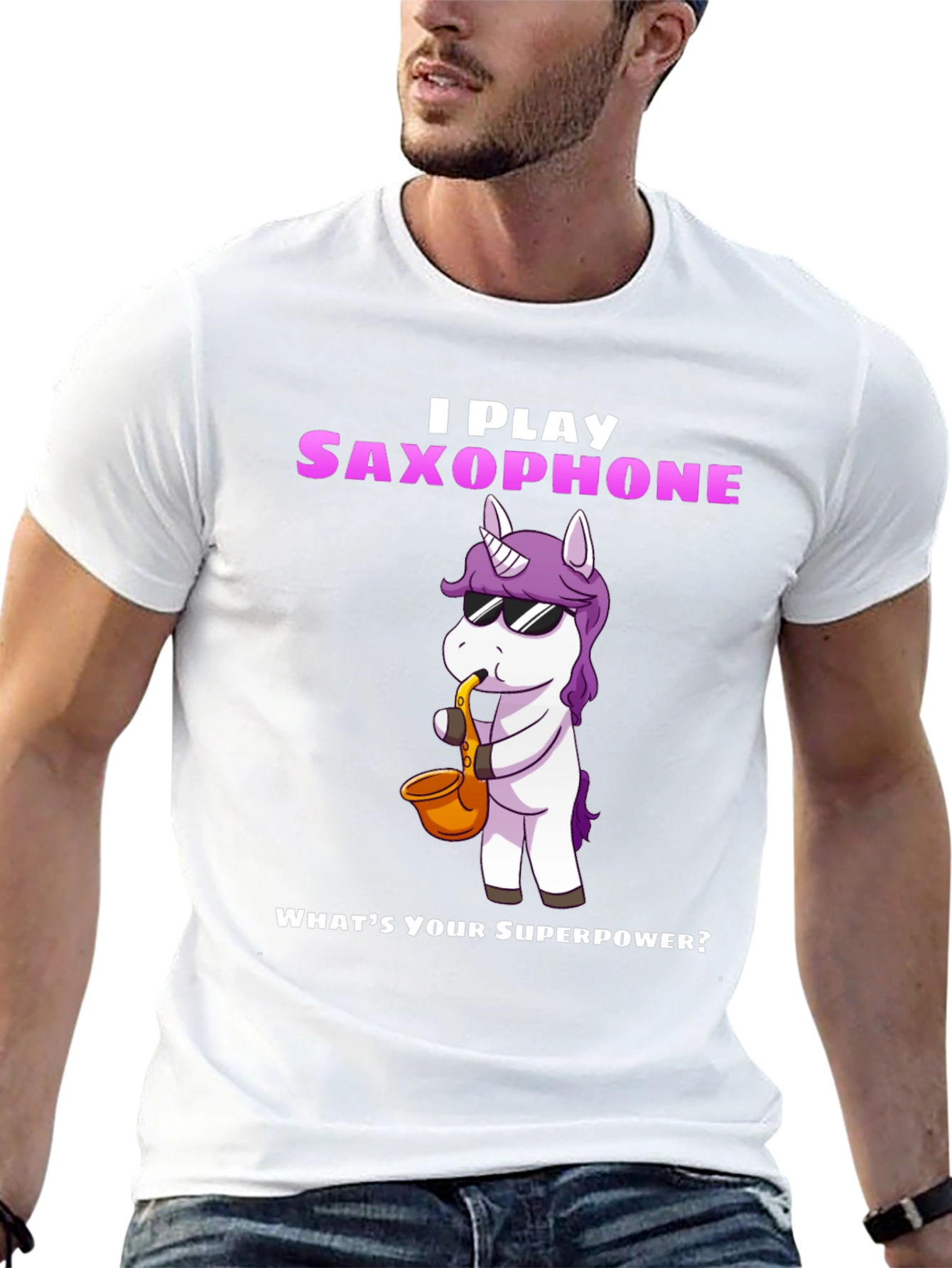 Saxophone Playing Unicorn Graphic Tee