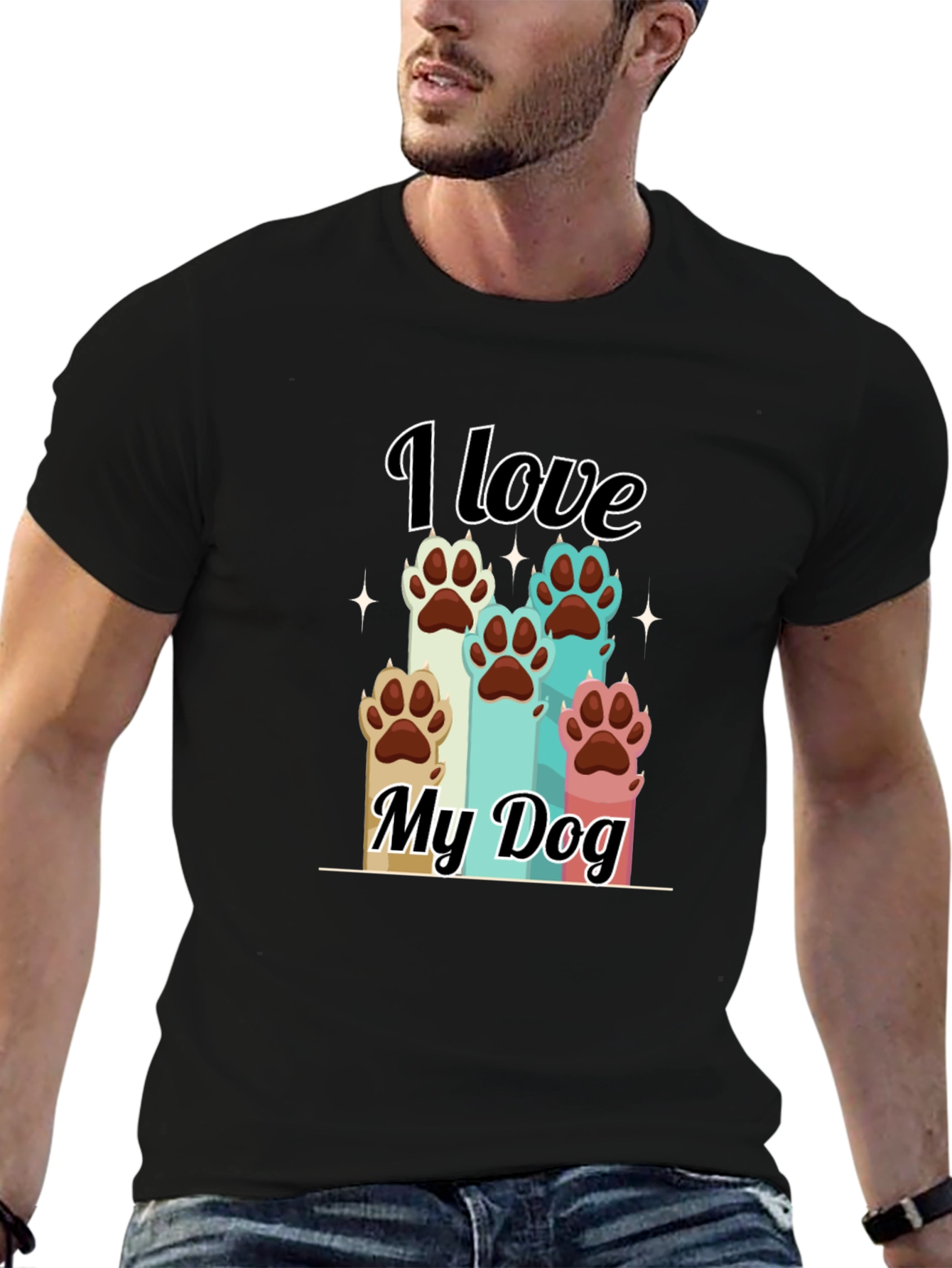 I Love My Dog T-Shirt Paw Print Graphic Tee