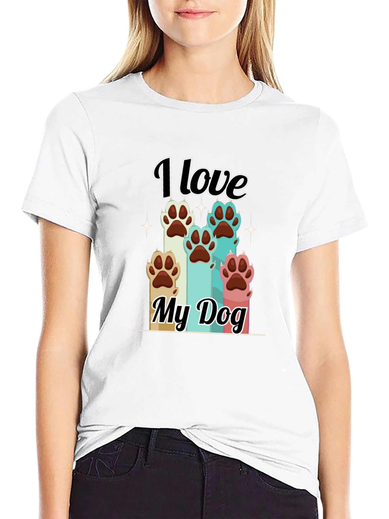 I Love My Dog T-Shirt Paw Print Graphic Tee