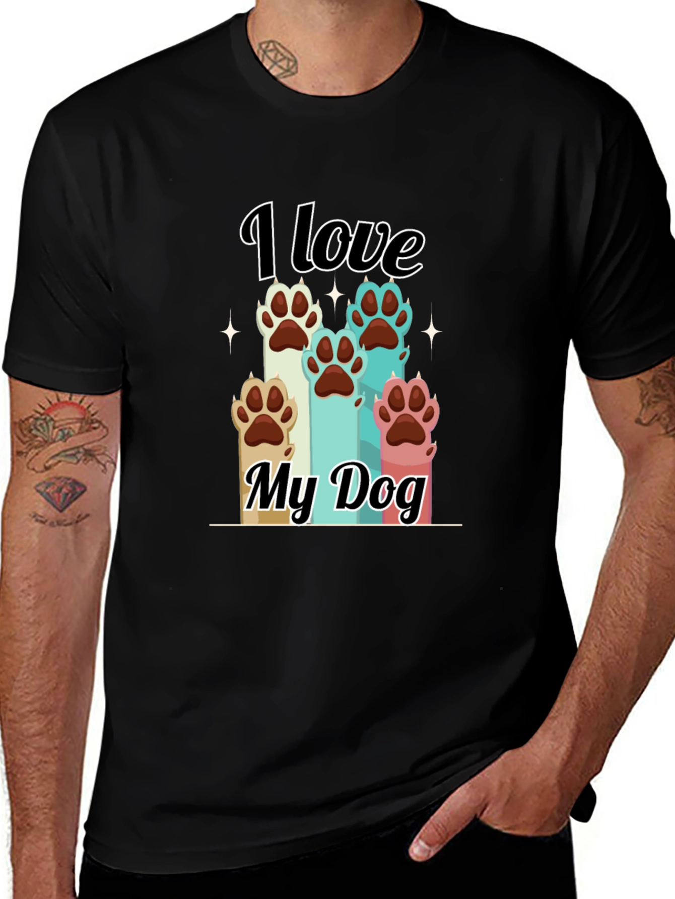 I Love My Dog T-Shirt Paw Print Graphic Tee