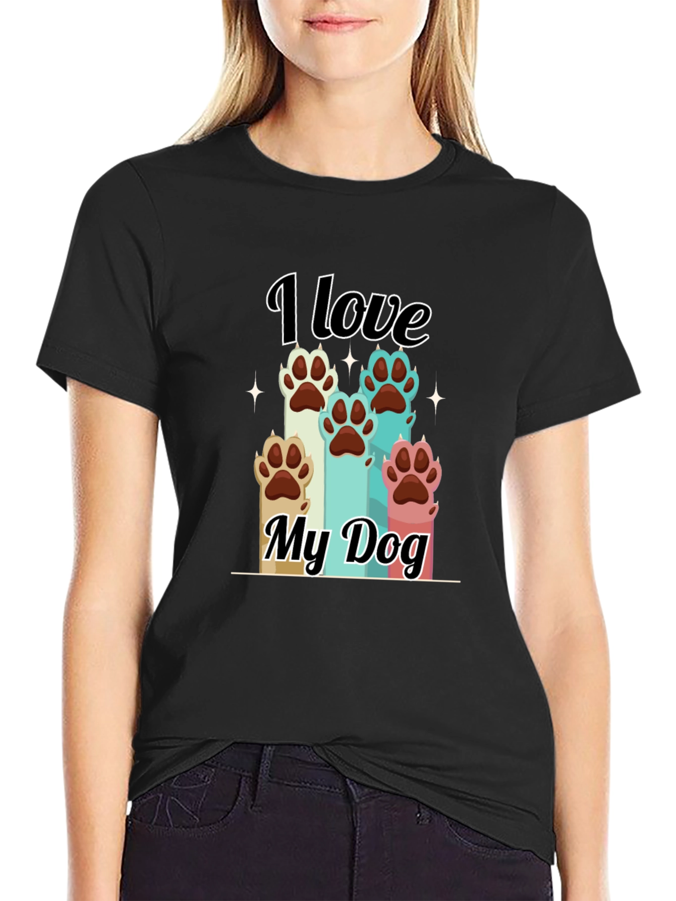 I Love My Dog T-Shirt Paw Print Graphic Tee