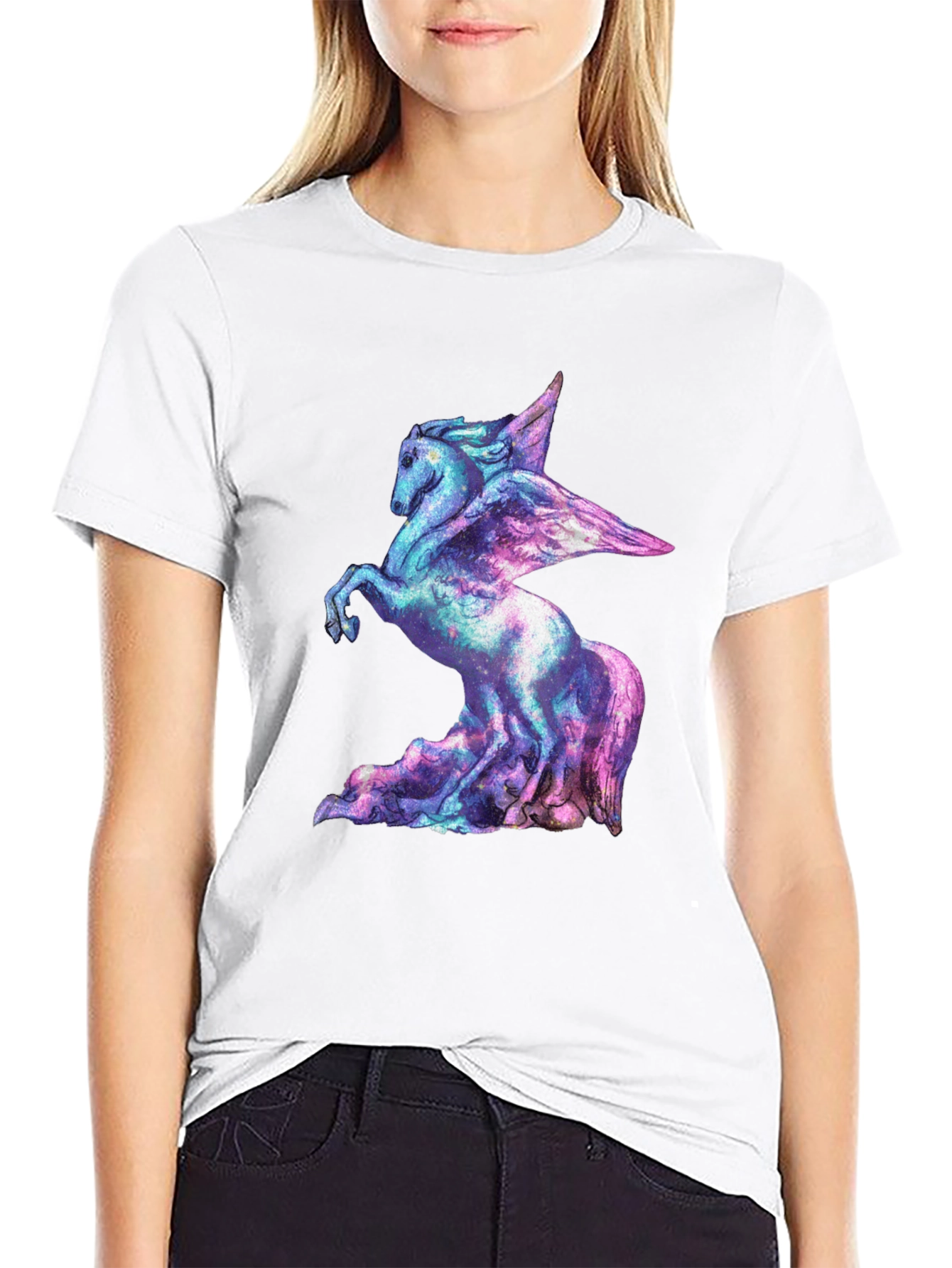 Cosmic Pegasus Graphic Tee - Black Cotton Shirt