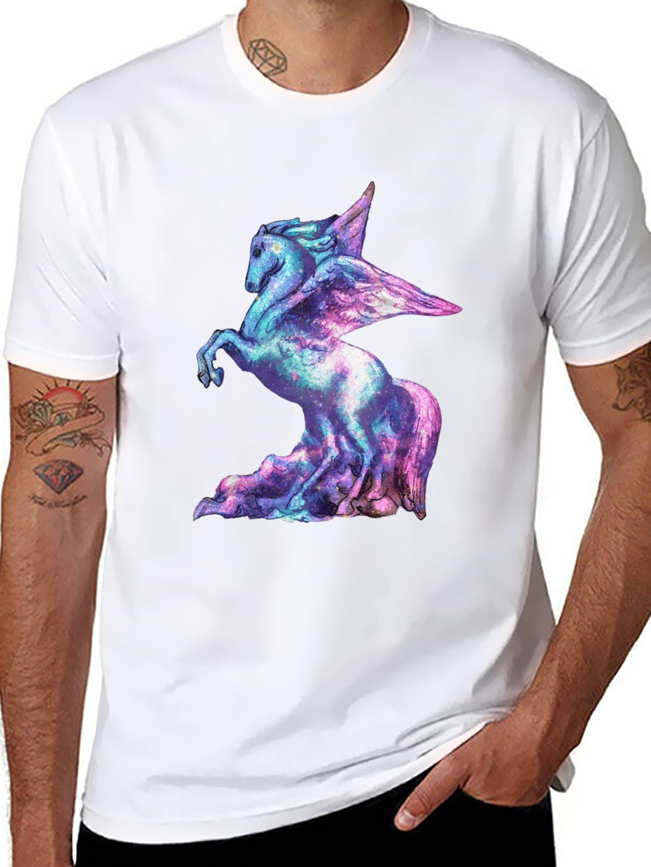 Cosmic Pegasus Graphic Tee - Black Cotton Shirt
