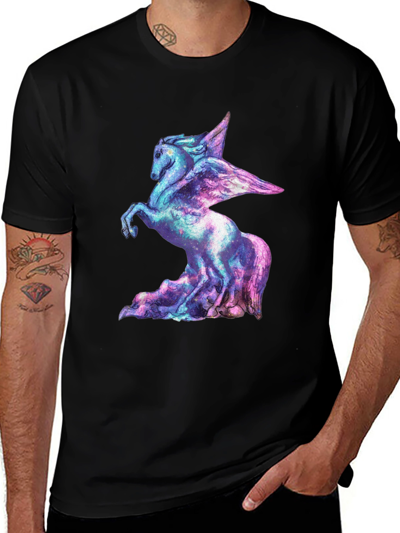 Cosmic Pegasus Graphic Tee - Black Cotton Shirt