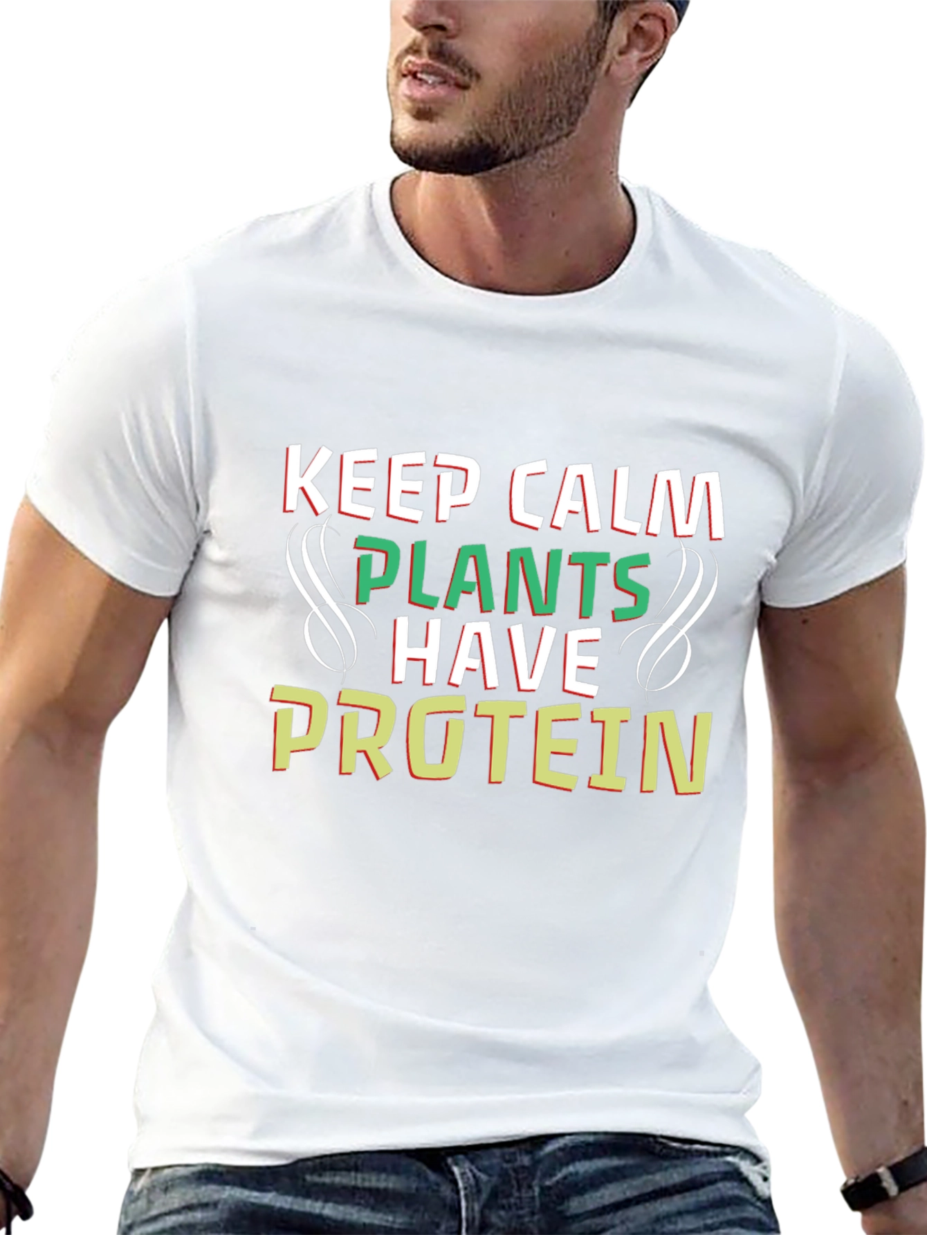 Keep Calm Plants Have Protein Black Tee