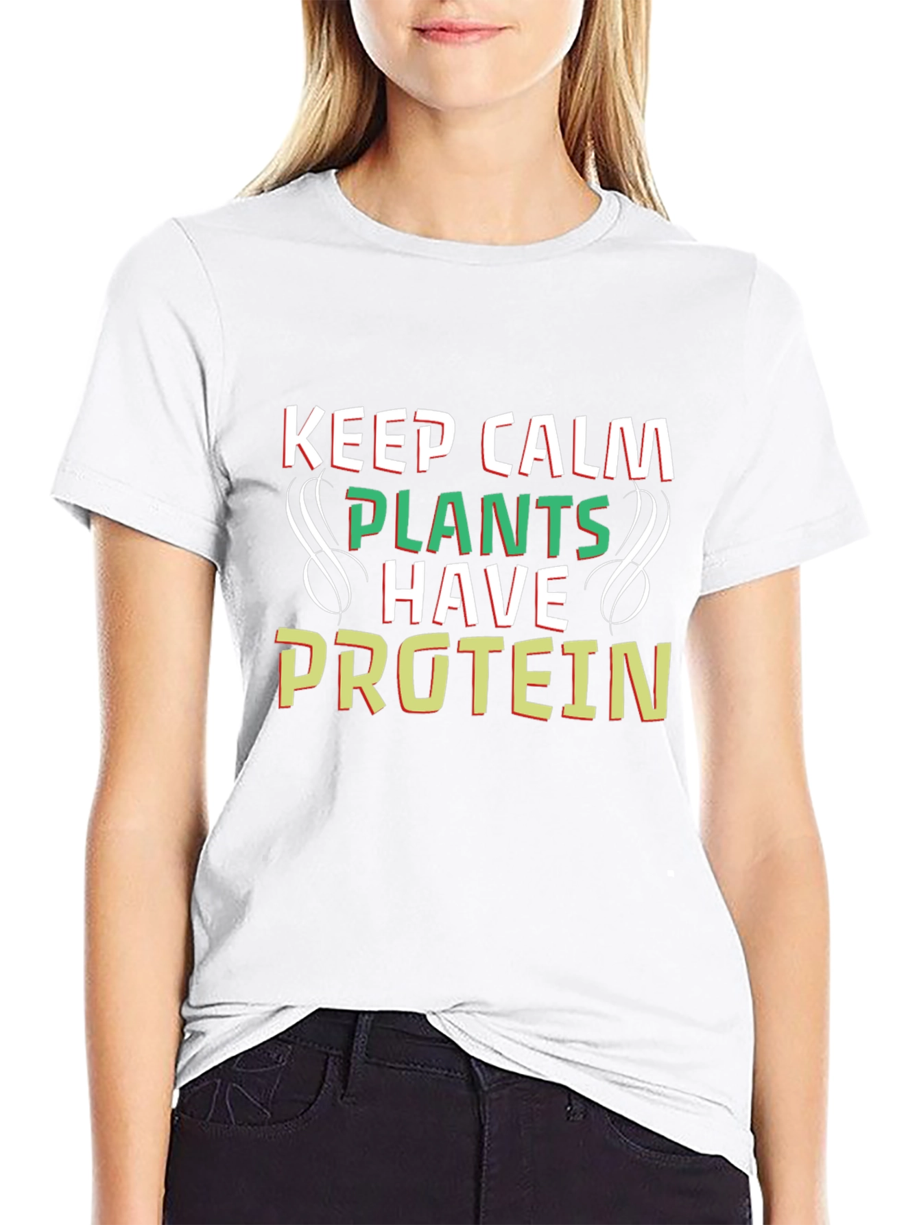 Keep Calm Plants Have Protein Black Tee