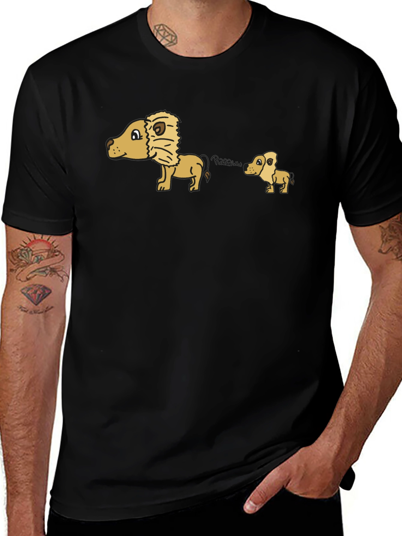 Cartoon Lion Dad Joke Black T-Shirt