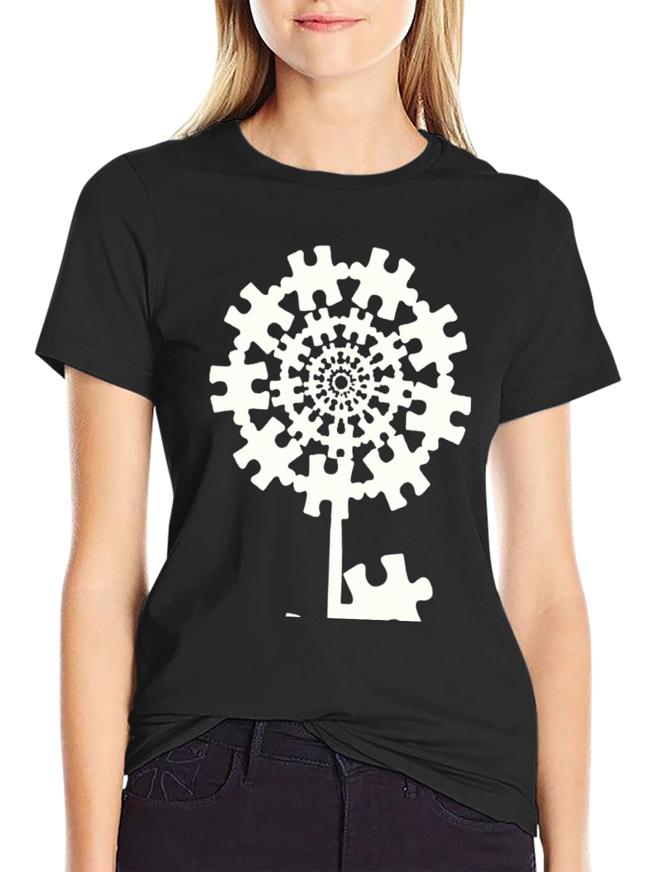 Puzzle Piece Tree T-Shirt - Abstract Key Design