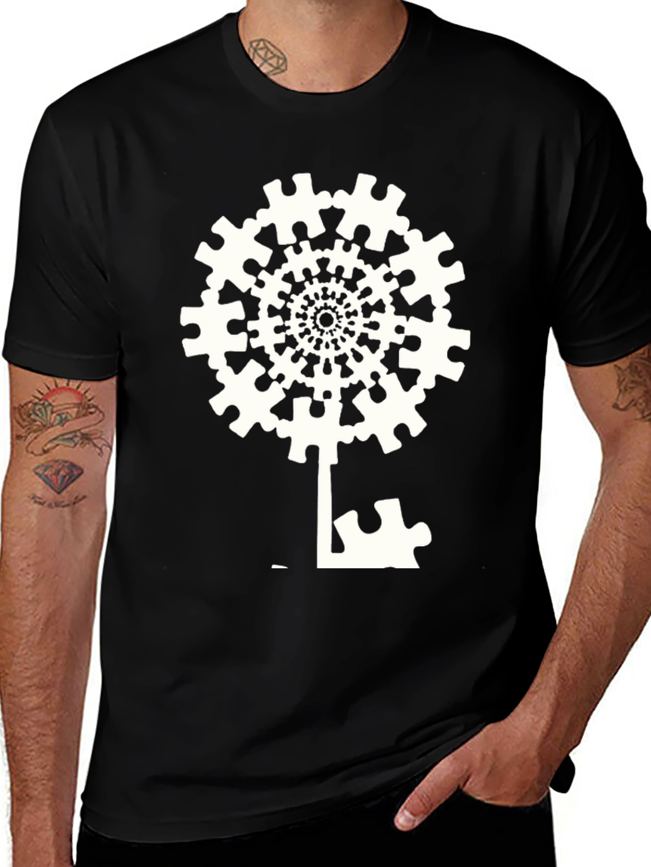 Puzzle Piece Tree T-Shirt - Abstract Key Design