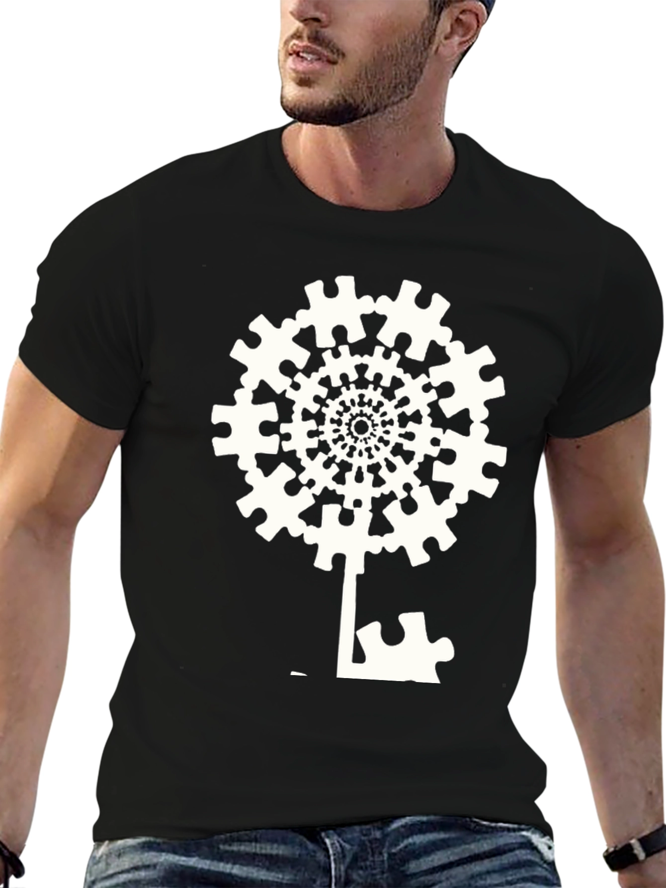 Puzzle Piece Tree T-Shirt - Abstract Key Design