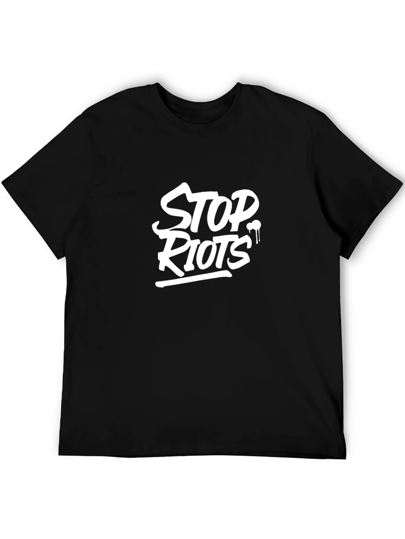 Stop Riots Graphic Print Black T-Shirt