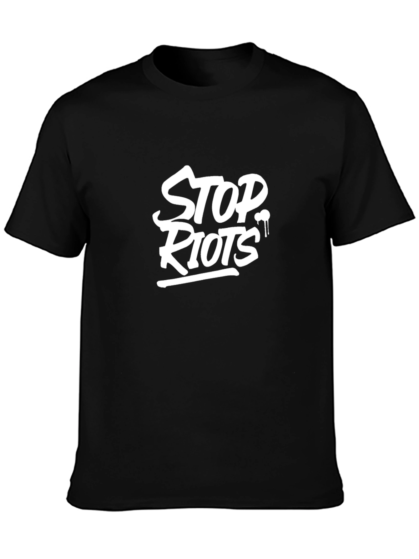 Stop Riots Graphic Print Black T-Shirt