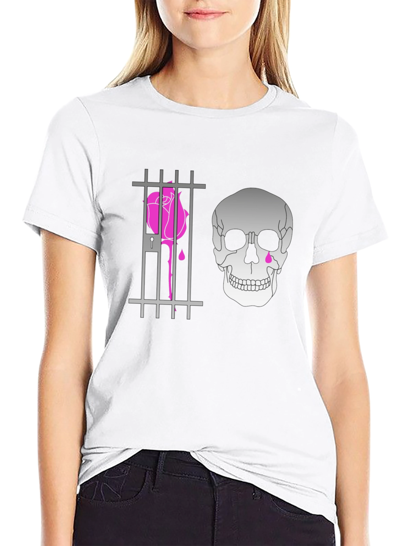 Edgy Skull & Rose Print Tee
