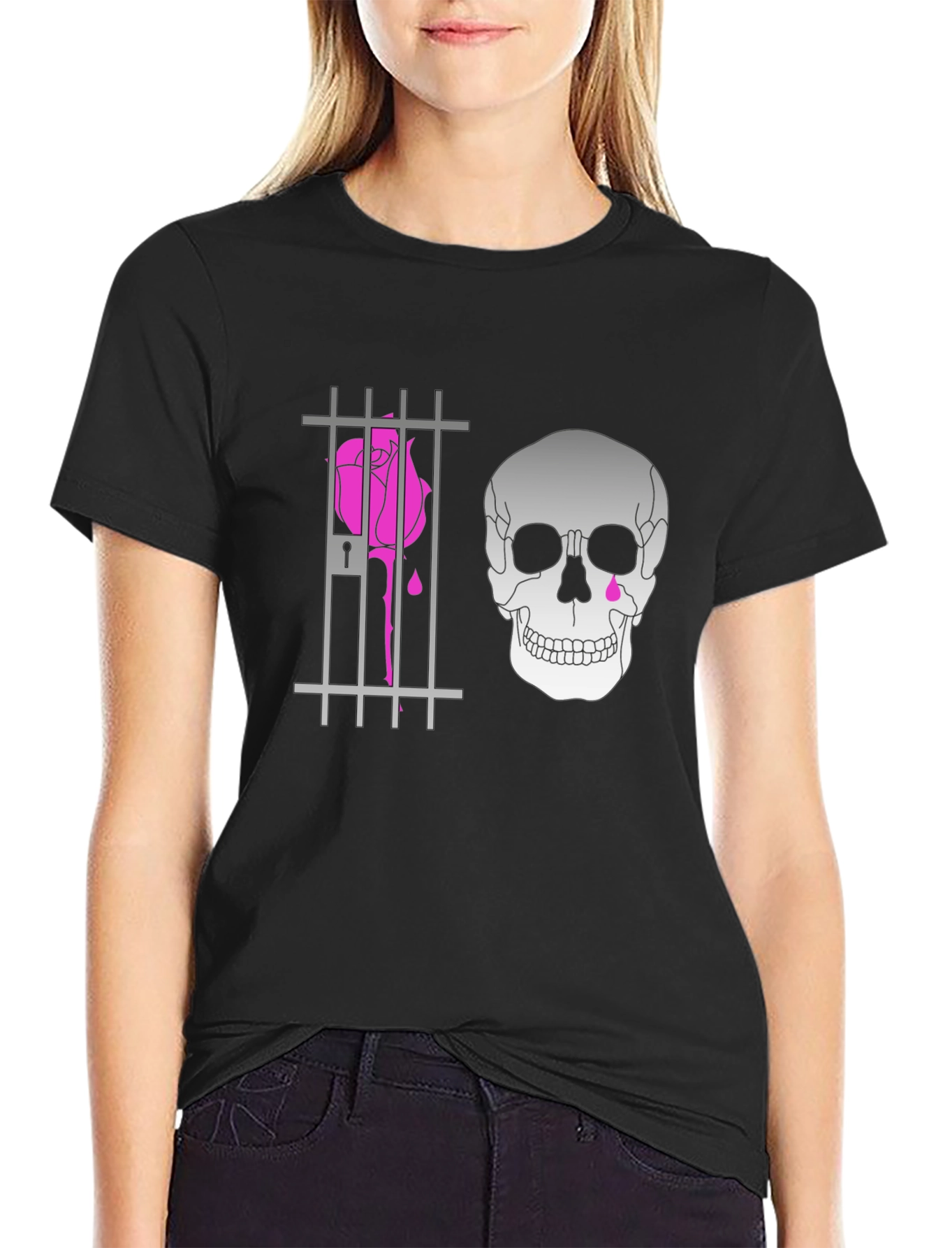 Edgy Skull & Rose Print Tee