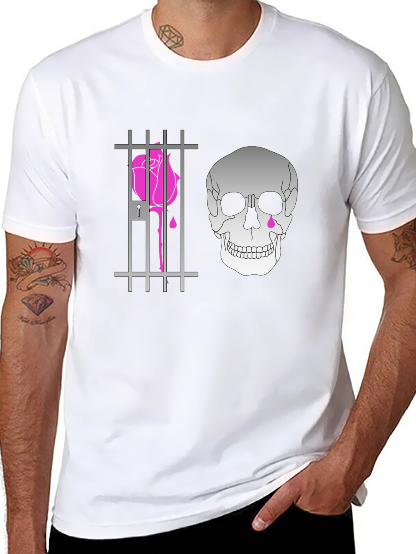 Edgy Skull & Rose Print Tee