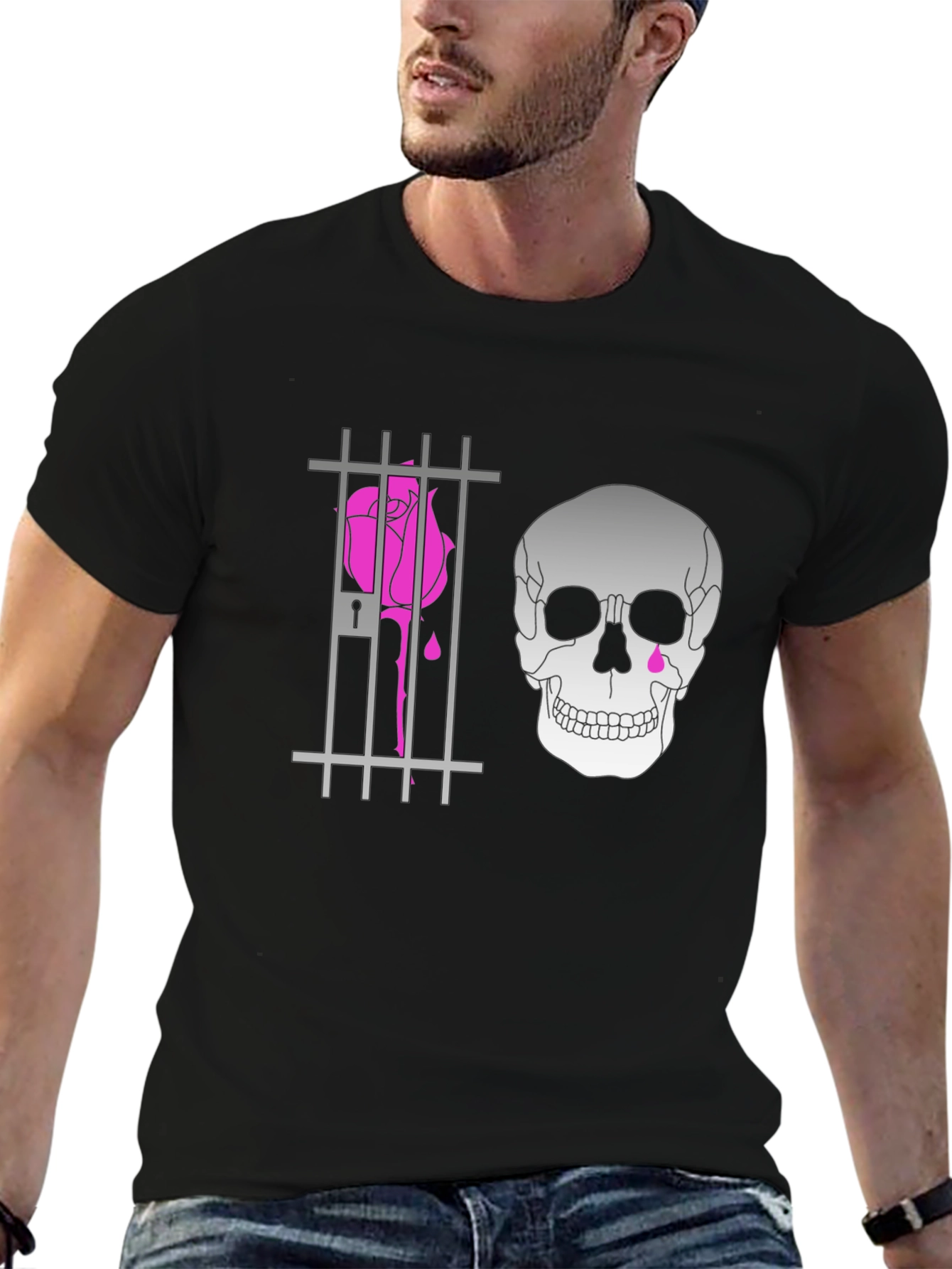 Edgy Skull & Rose Print Tee