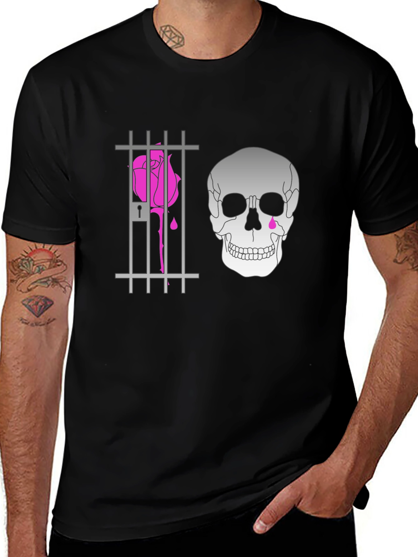Edgy Skull & Rose Print Tee
