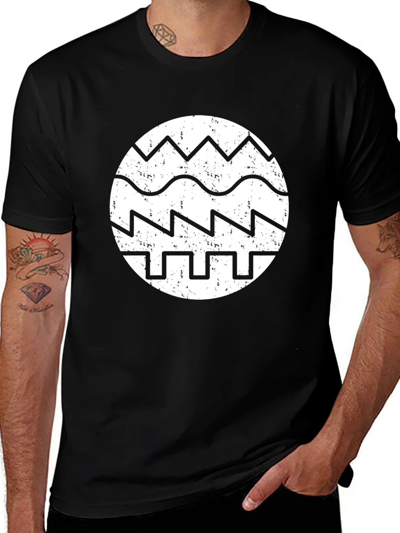 Retro Waveform Graphic Tee - Black Cotton
