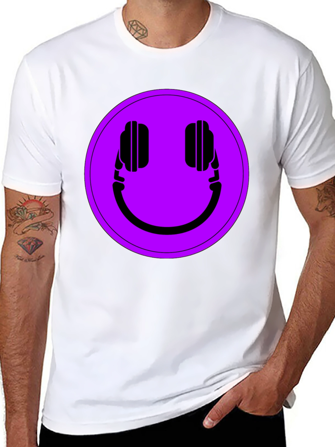 Headphone Smiley T-Shirt - Black Casual Tee