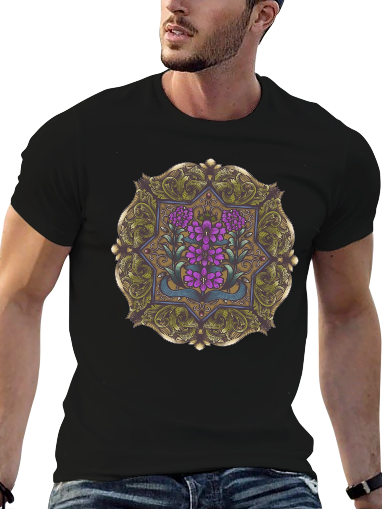 Floral Mandala Graphic Tee - Black