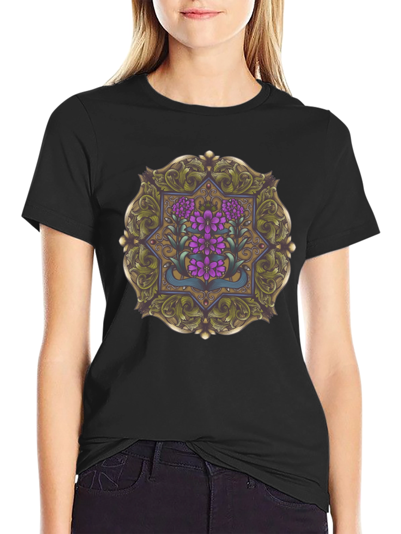 Floral Mandala Graphic Tee - Black