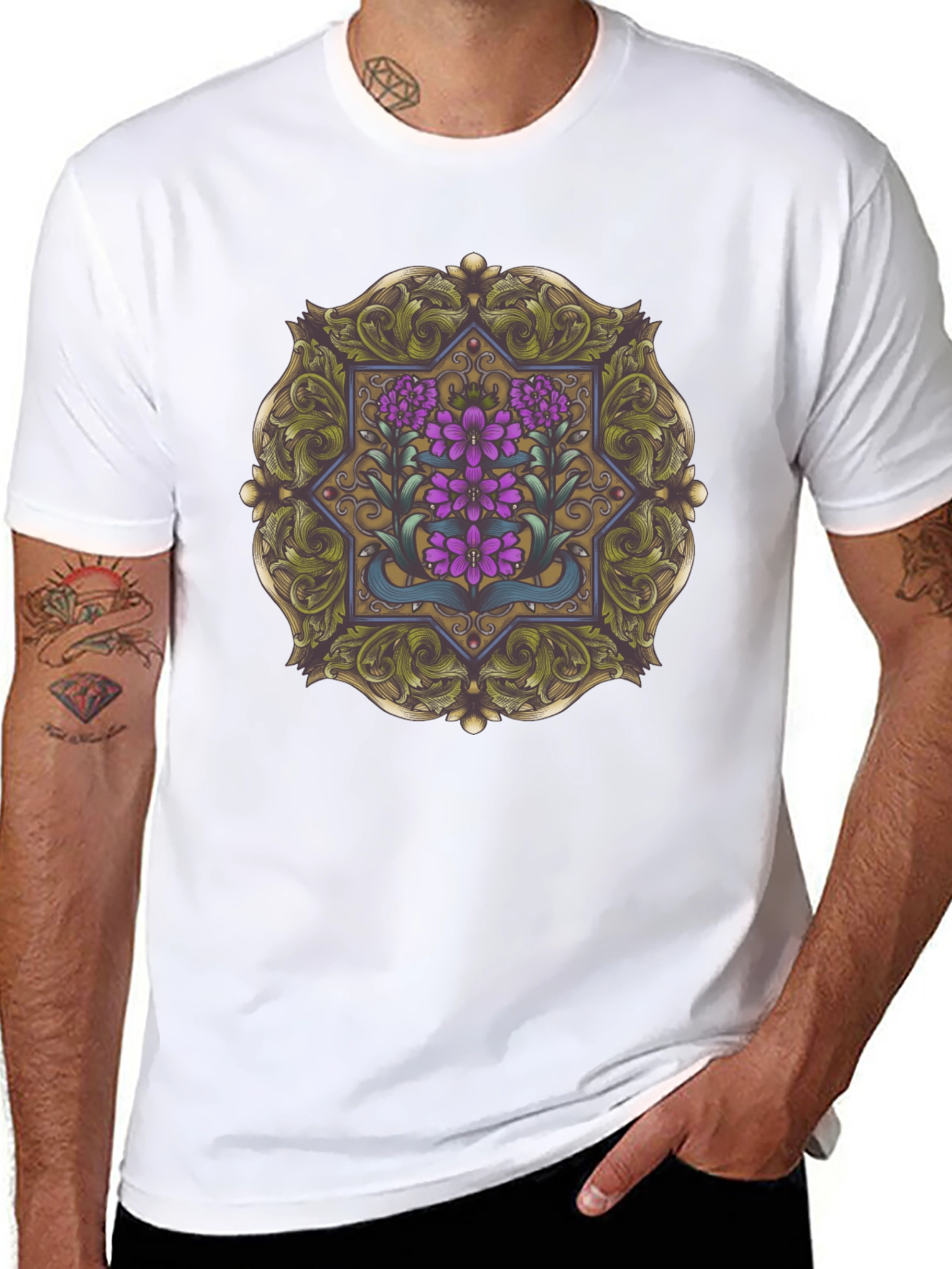 Floral Mandala Graphic Tee - Black