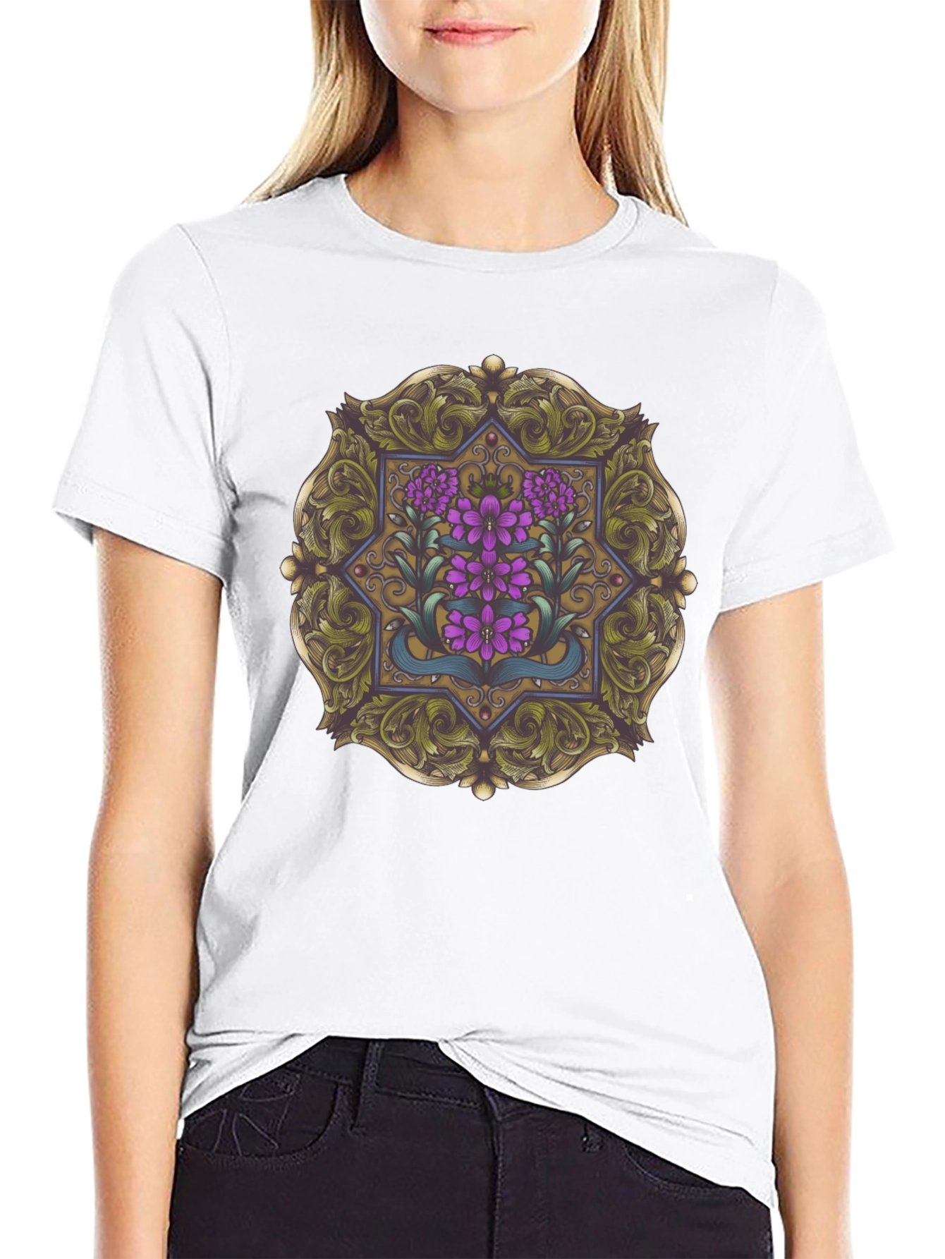 Floral Mandala Graphic Tee - Black