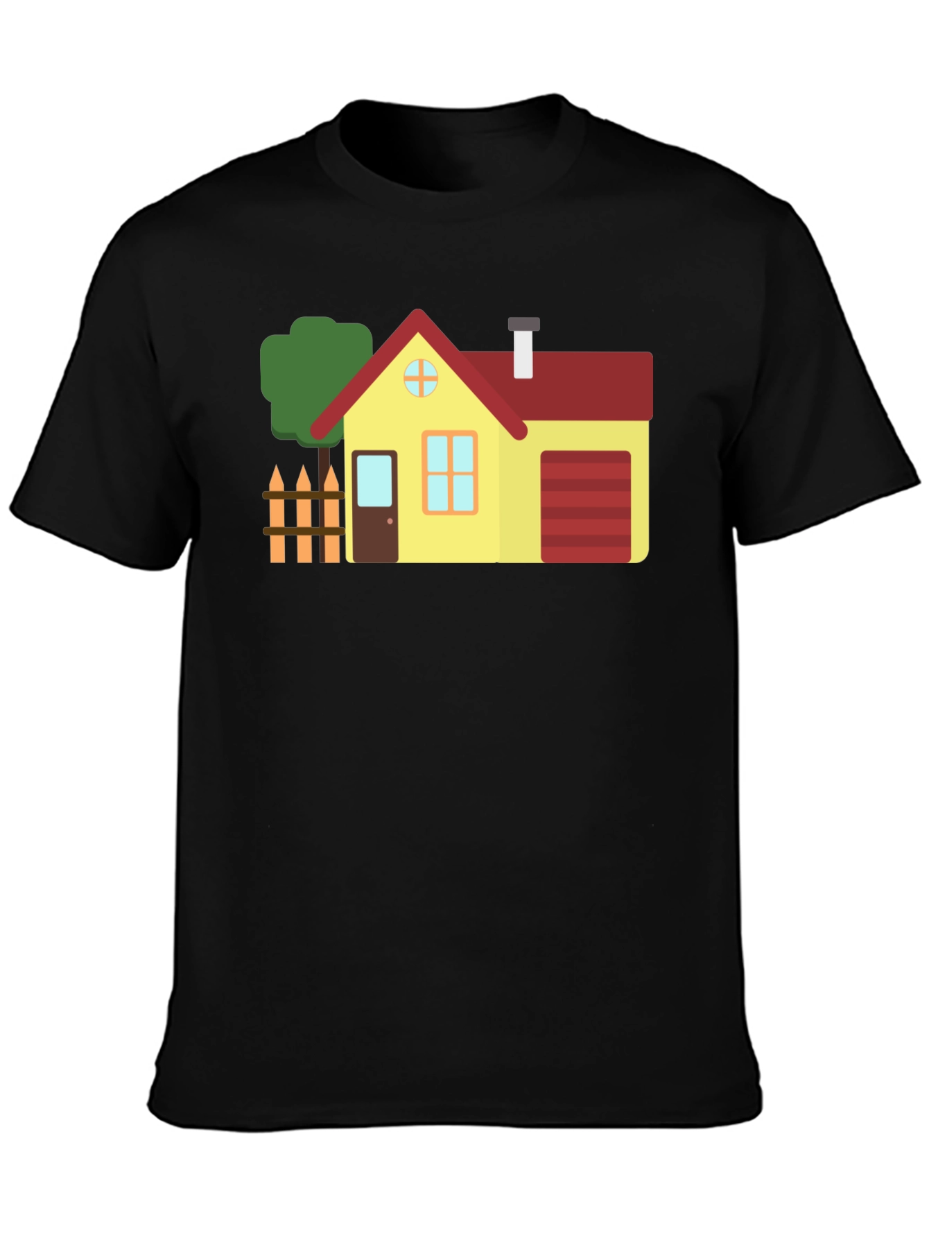 Cartoon House Graphic Tee Black Cotton Shirt