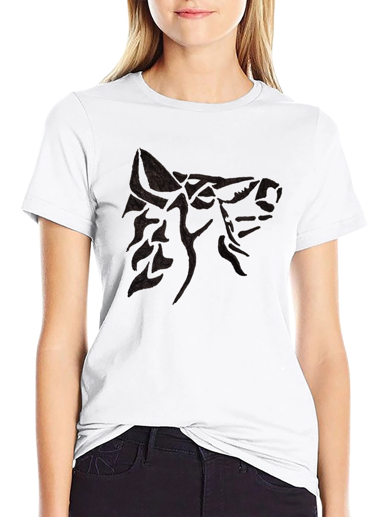 Mens Black T-Shirt with Wolf Design