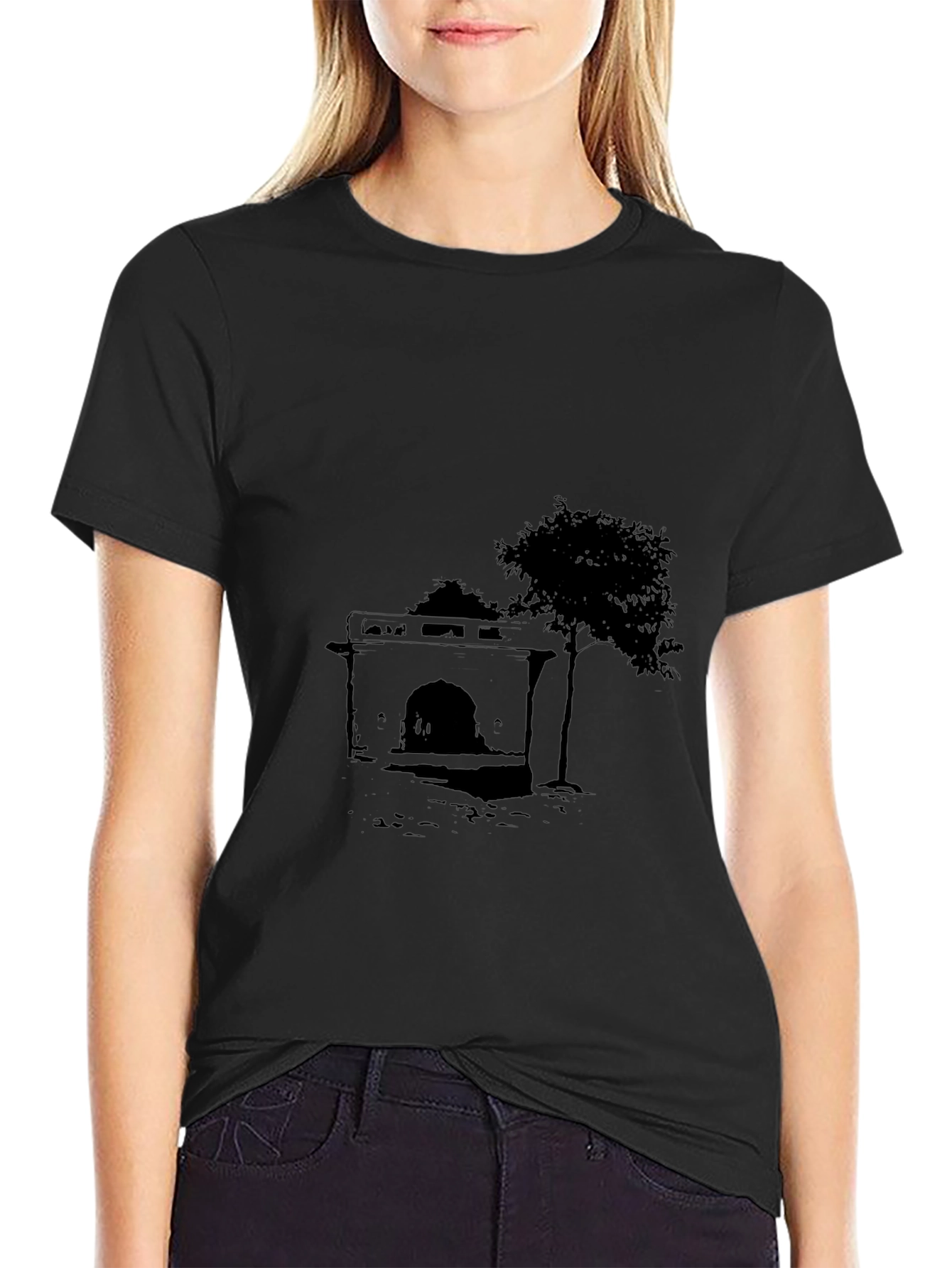 Graphic Print Black Tee