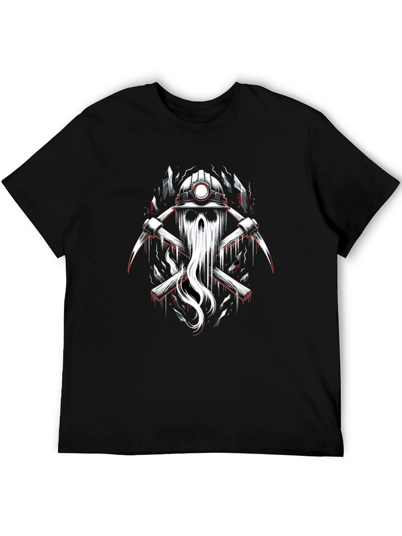 Miner Skull Graphic Tee - Black Cotton T-Shirt