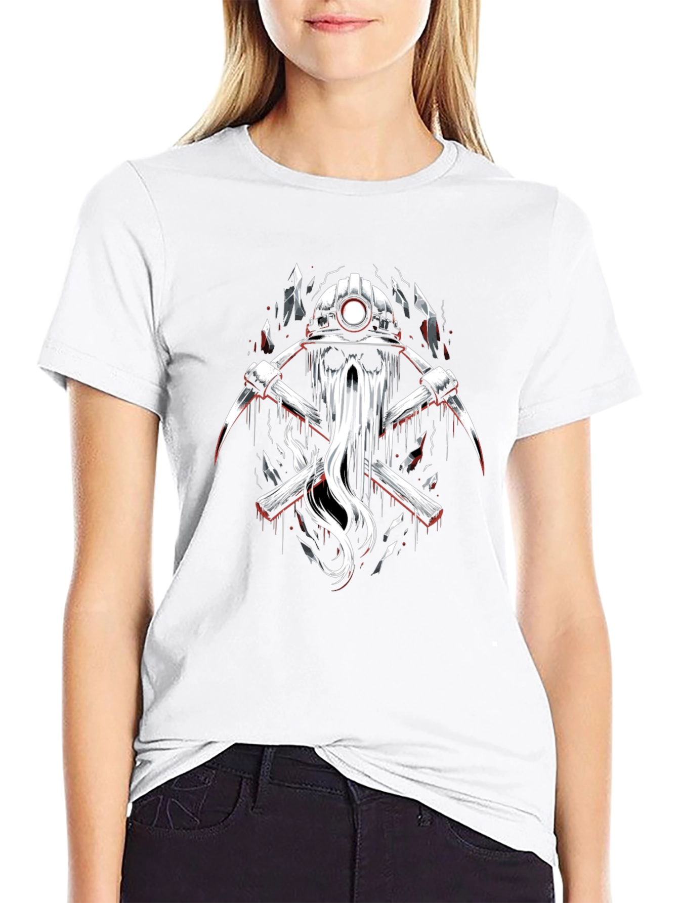 Miner Skull Graphic Tee - Black Cotton T-Shirt